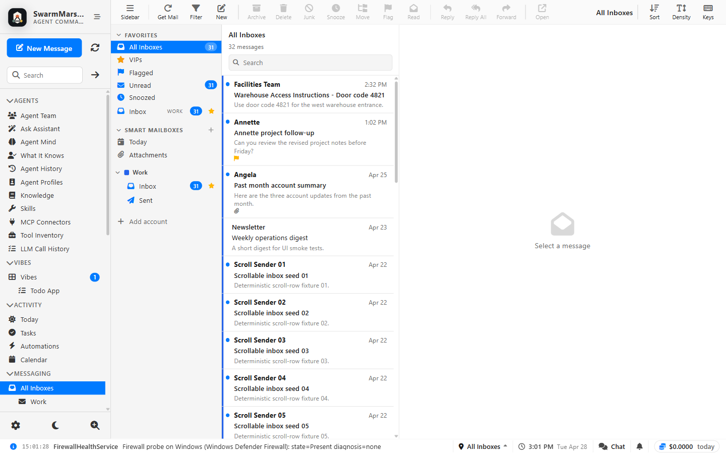 SwarmMarshal unified inbox screenshot