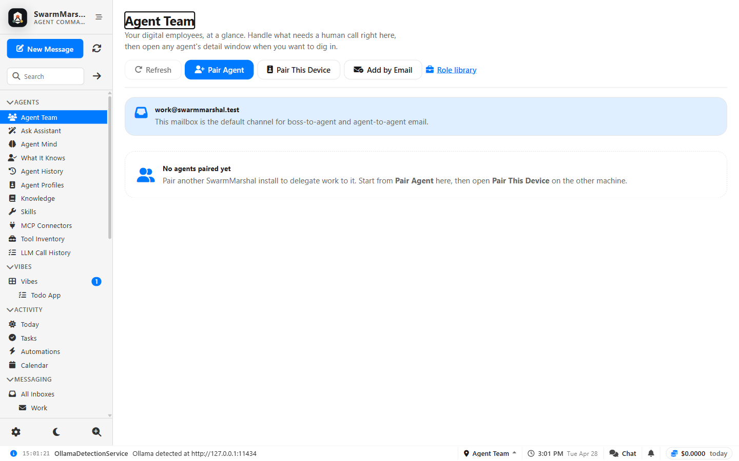 SwarmMarshal team dashboard screenshot